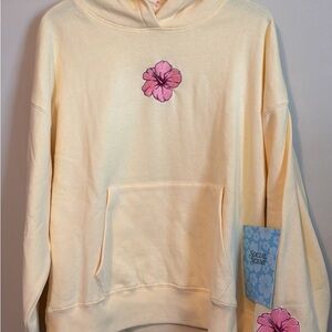Women's Cream Hoodie with Pink Floral Embroidery